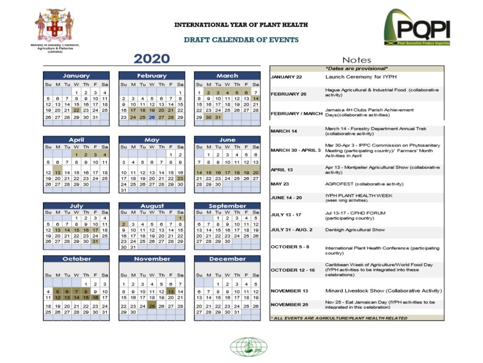Jamaica’s Calendar of Events for Celebration of the IYPH 2020